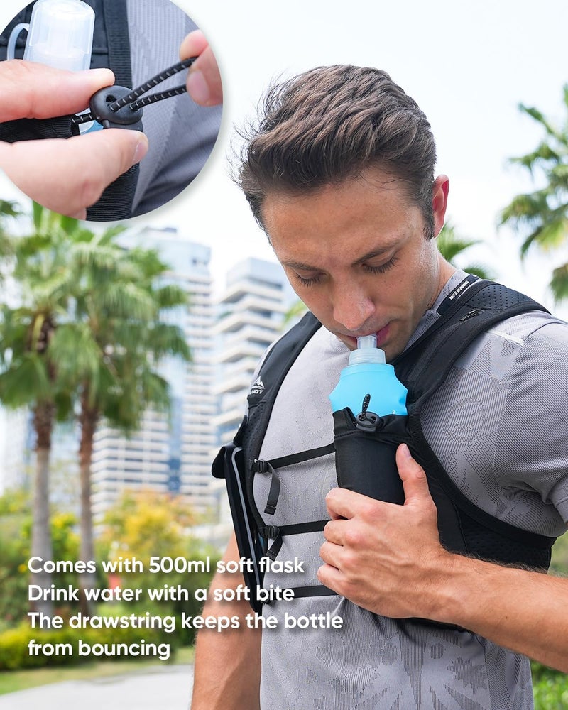 Zelvot Running Vest for Women Men, USA Original Patent, Adjustable Chest Straps Running Hydration Vest with 500ml Soft Flask, Lightweight Reflective Hydration Backpack for Marathon - Image 4